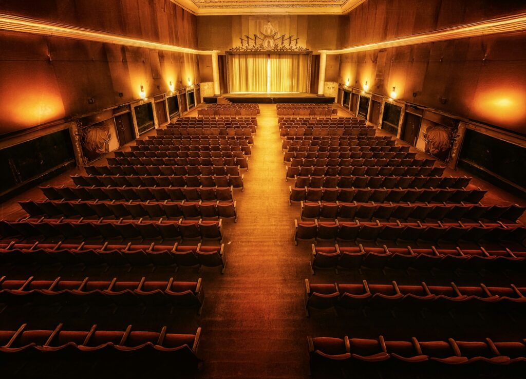 Empty vintage theater with rows of seats